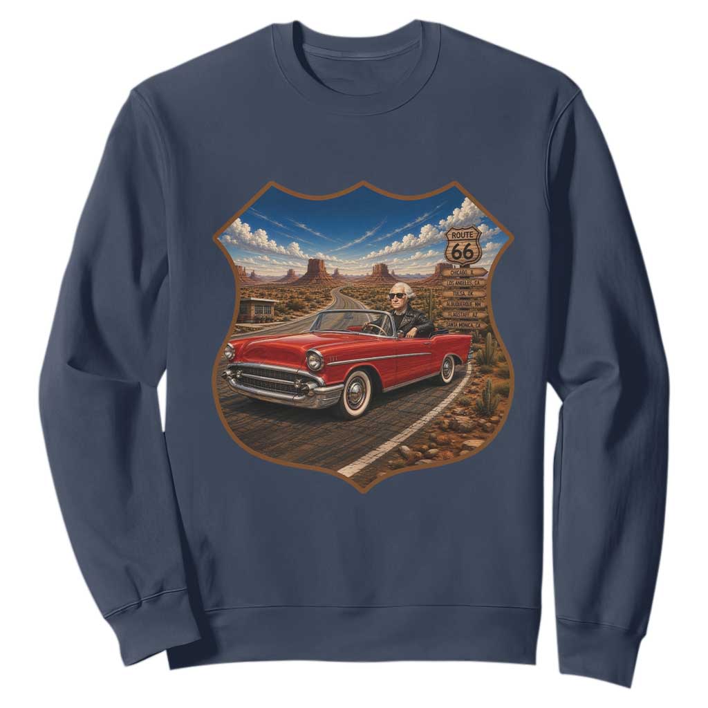 Funny George Washington Route Highway 66 Sweatshirt Historical Parody Patriotic Road Trip