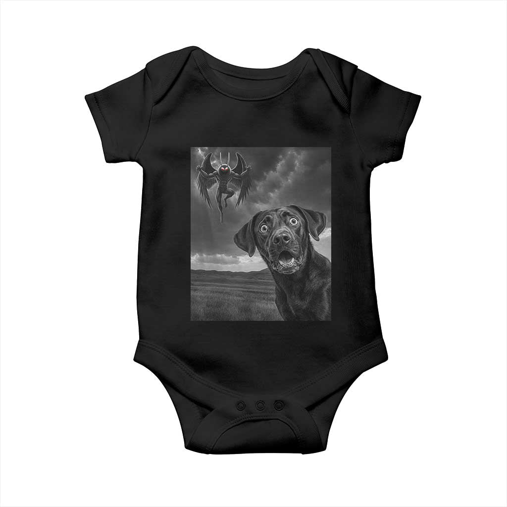 Funny Labrador Selfie With Mothman Baby Onesie Cryptid Gift TS12 Black Print Your Wear