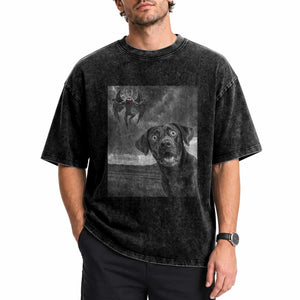 Funny Labrador Selfie With Mothman Washed Cotton T-Shirt Cryptid Gift
