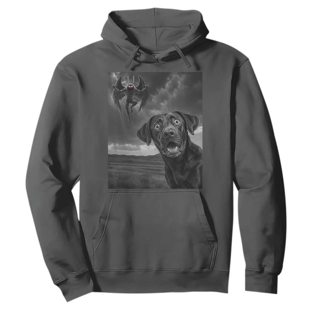 Funny Labrador Selfie With Mothman Hoodie Cryptid Gift TS12 Dark Heather Print Your Wear