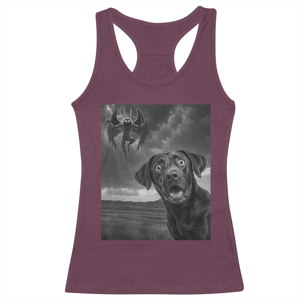 Funny Labrador Selfie With Mothman Racerback Tank Top Cryptid Gift TS12 Maroon Print Your Wear