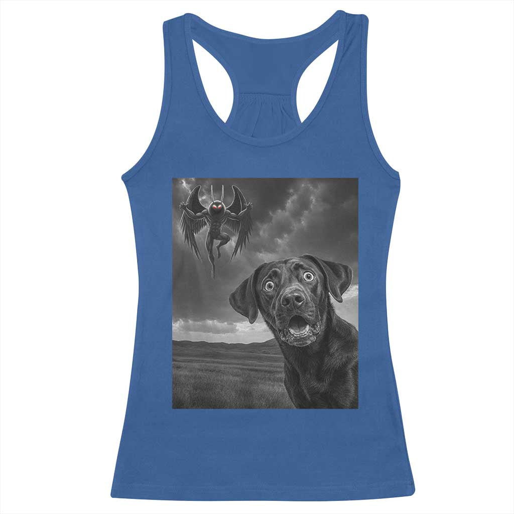 Funny Labrador Selfie With Mothman Racerback Tank Top Cryptid Gift TS12 Royal Blue Print Your Wear