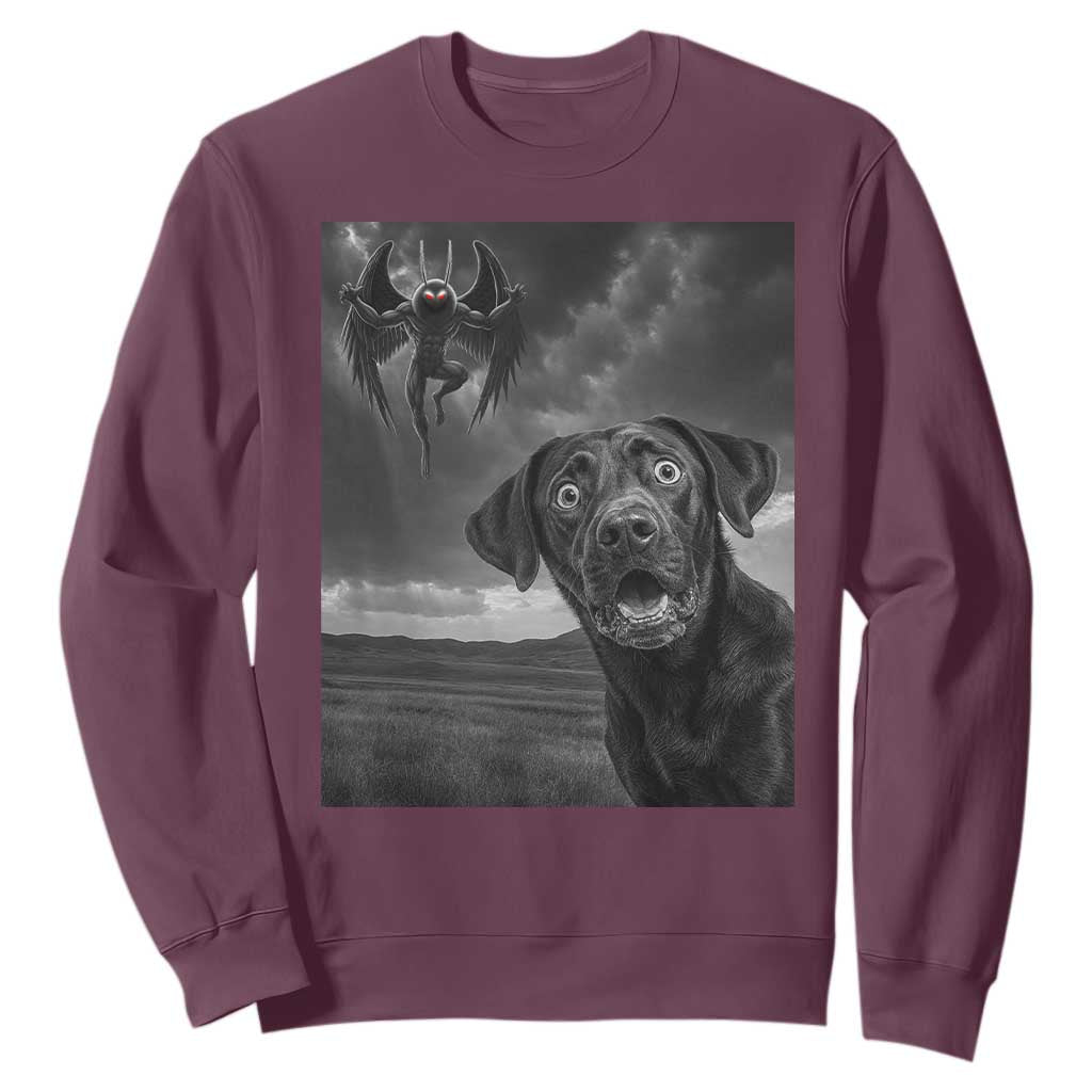 Funny Labrador Selfie With Mothman Sweatshirt Cryptid Gift TS12 Maroon Print Your Wear