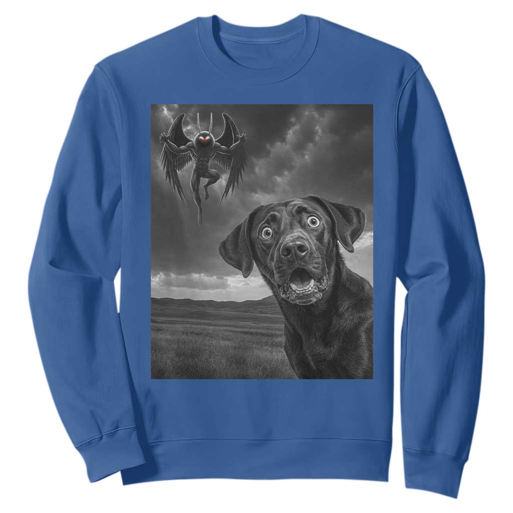 Funny Labrador Selfie With Mothman Sweatshirt Cryptid Gift TS12 Royal Blue Print Your Wear