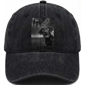 Funny Labrador Selfie With Mothman Washed Cotton Baseball Cap Cryptid Gift TS12 Washed Cap Universal Fit Black Print Your Wear