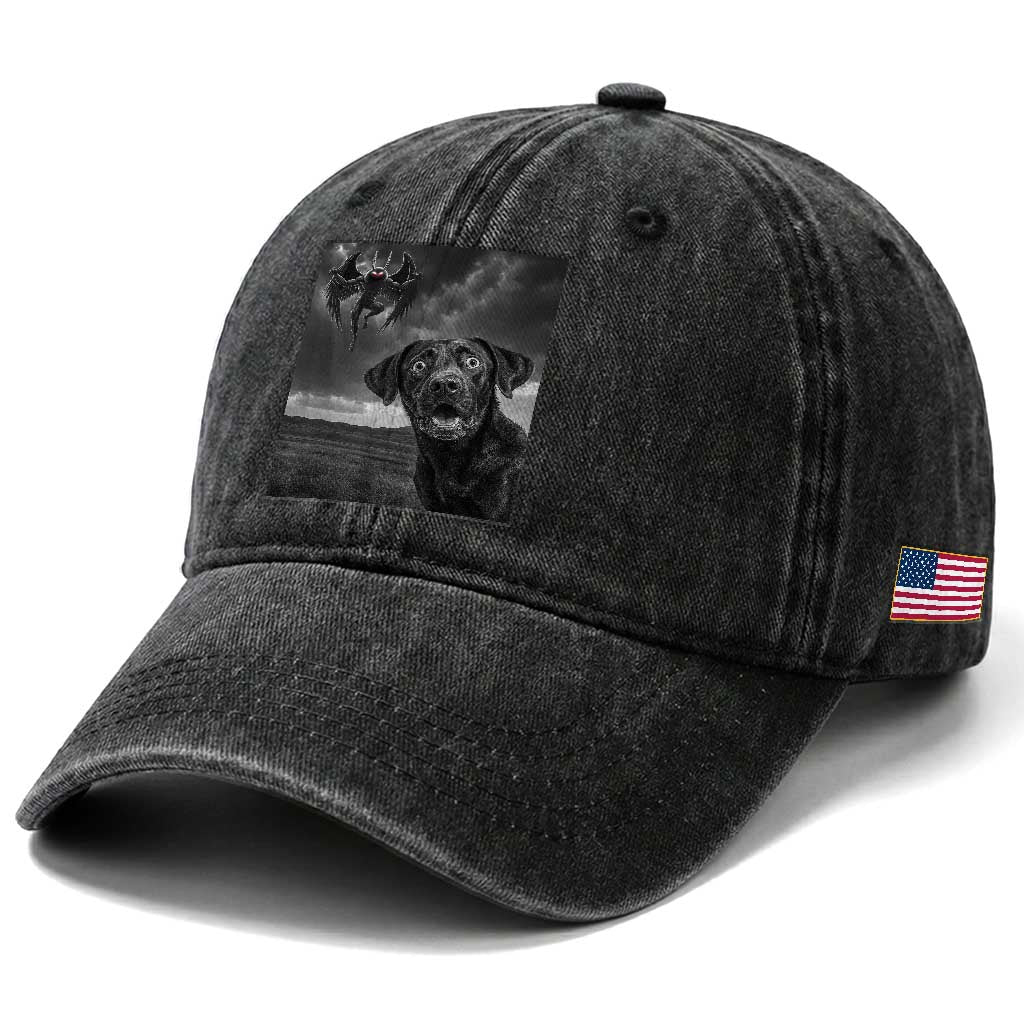 Funny Labrador Selfie With Mothman Washed Cotton Baseball Cap Cryptid Gift TS12 Print Your Wear