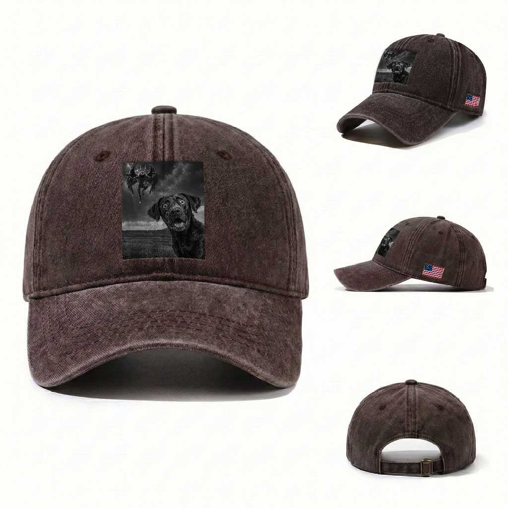 Funny Labrador Selfie With Mothman Washed Cotton Baseball Cap Cryptid Gift TS12 Washed Cap Universal Fit Dark Brown Print Your Wear