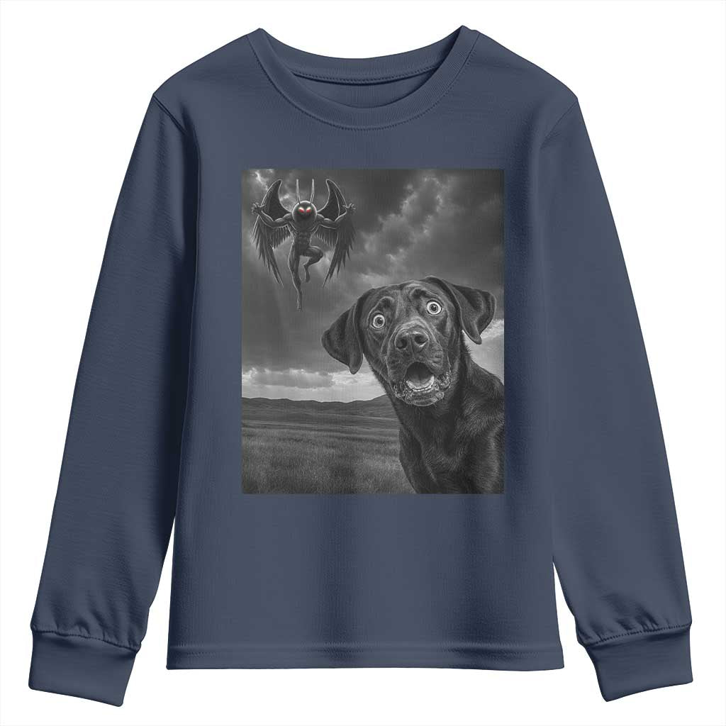 Funny Labrador Selfie With Mothman Youth Sweatshirt Cryptid Gift TS12 Navy Print Your Wear