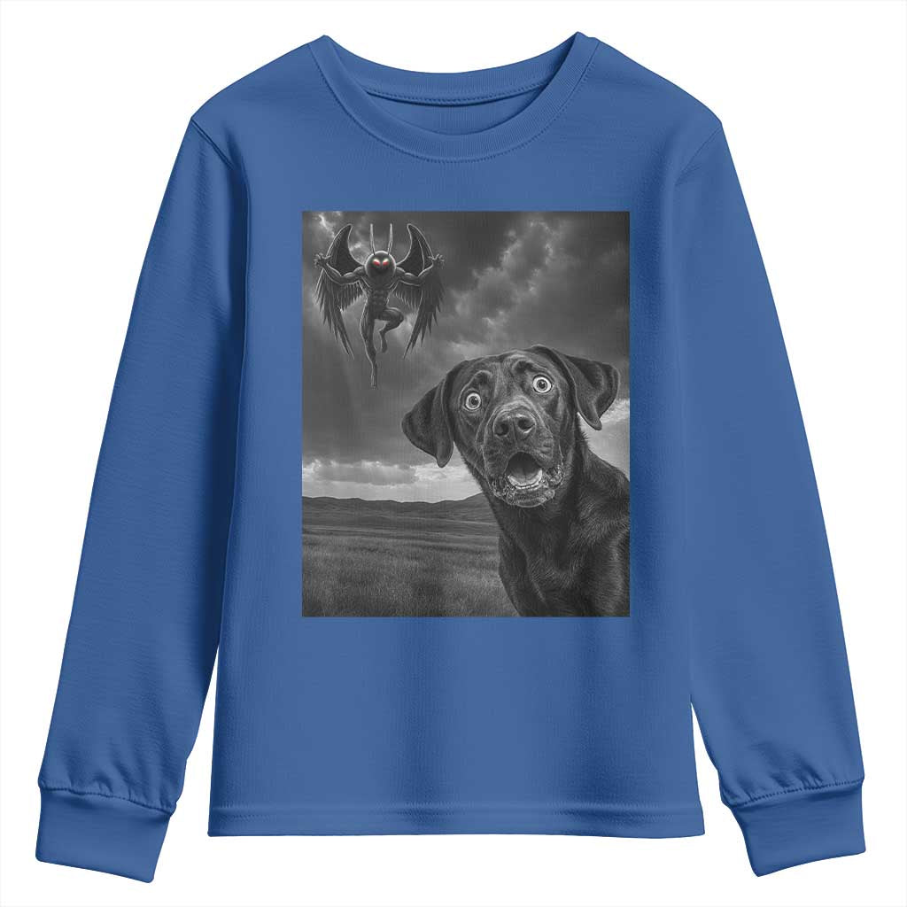 Funny Labrador Selfie With Mothman Youth Sweatshirt Cryptid Gift TS12 Royal Blue Print Your Wear