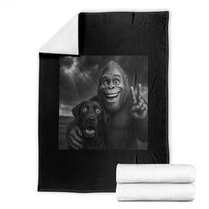 Cute Labrador Selfie With Bigfoot Throw Blanket Funny Cryptid TS12 Black Print Your Wear