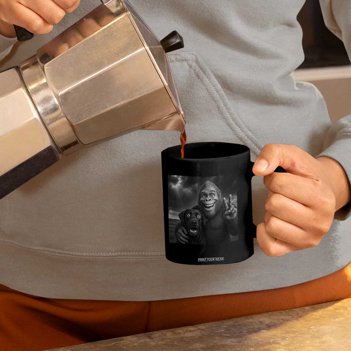 Cute Labrador Selfie With Bigfoot Coffee Mug Funny Cryptid TS12 Print Your Wear