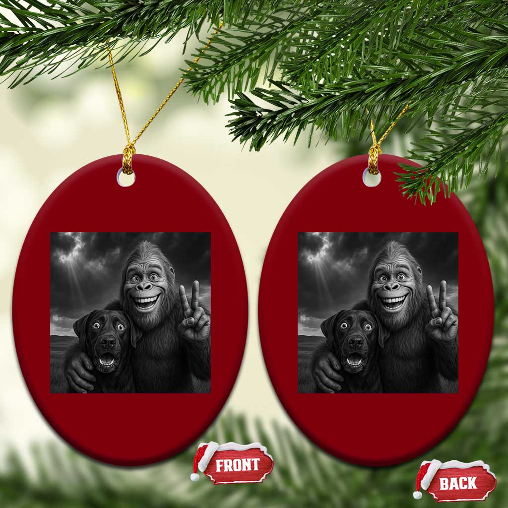 Cute Labrador Selfie With Bigfoot Ceramic Ornament Funny Cryptid TS12 Print Your Wear