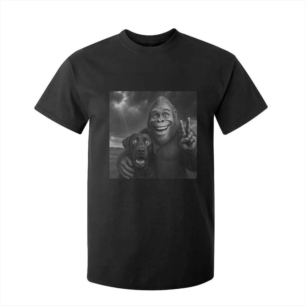 Cute Labrador Selfie With Bigfoot T Shirt For Kid Funny Cryptid TS12 Black Print Your Wear