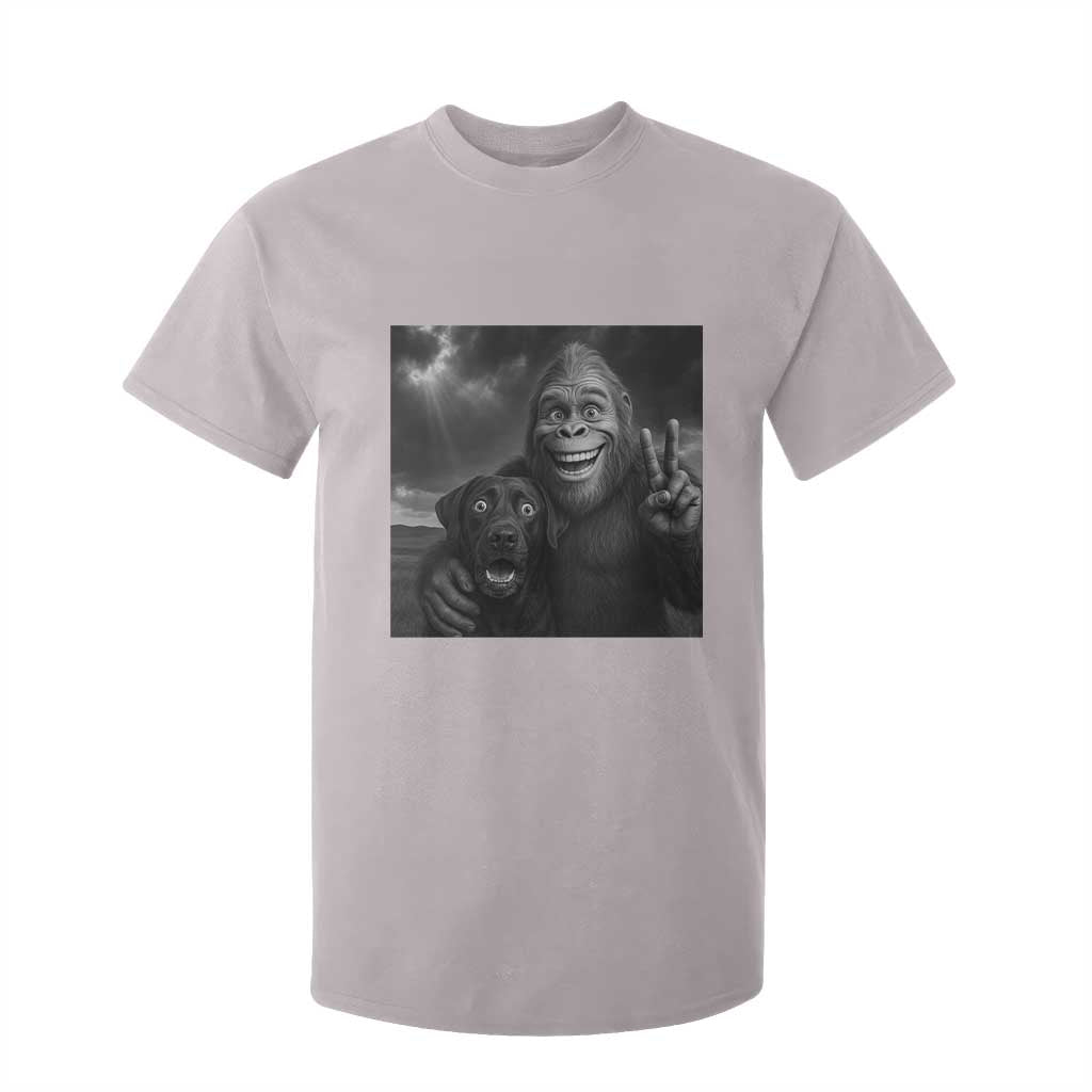 Cute Labrador Selfie With Bigfoot T Shirt For Kid Funny Cryptid TS12 Ice Gray Print Your Wear