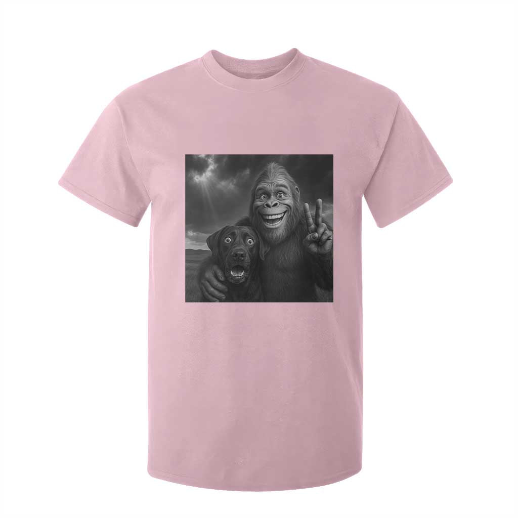 Cute Labrador Selfie With Bigfoot T Shirt For Kid Funny Cryptid TS12 Light Pink Print Your Wear
