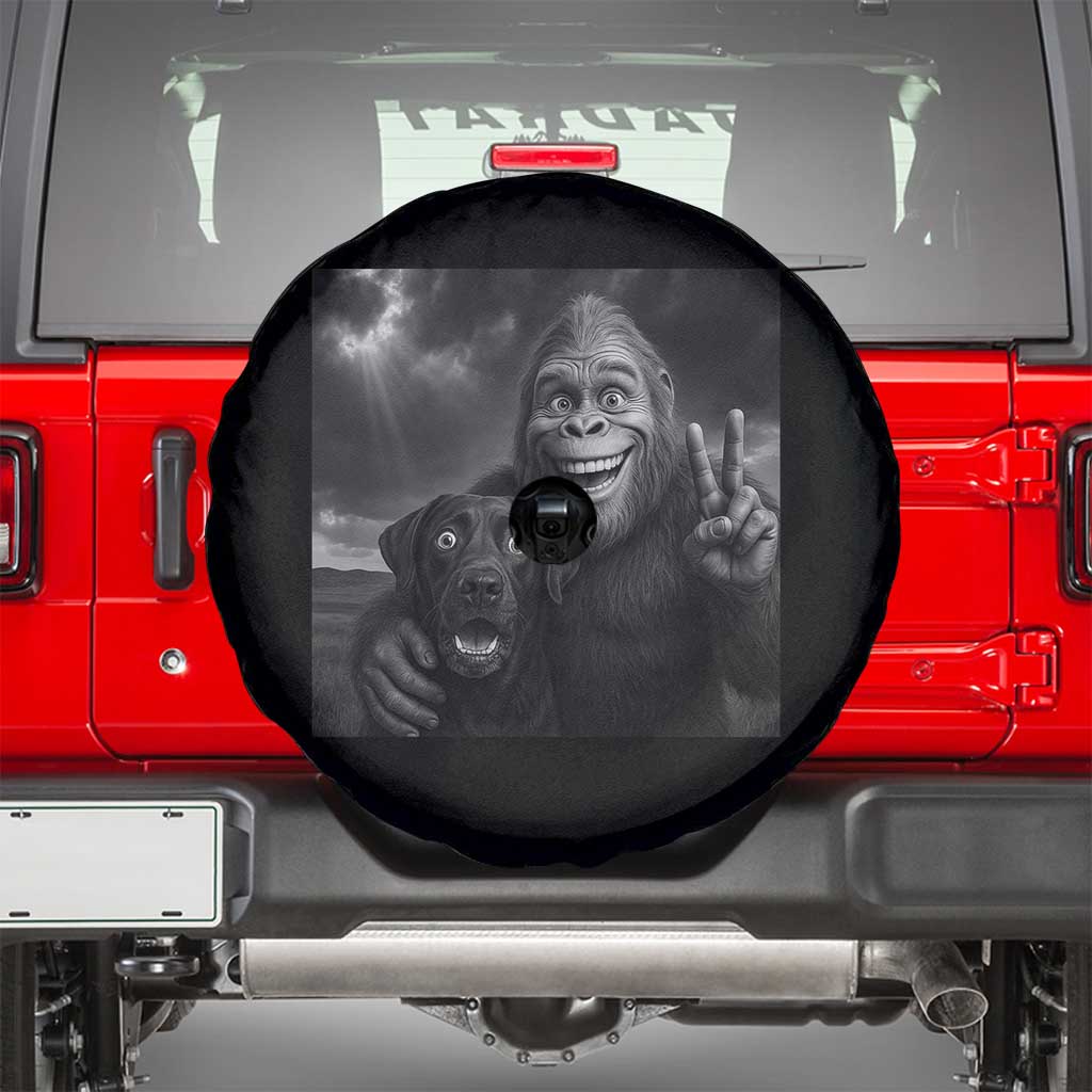 Cute Labrador Selfie With Bigfoot Spare Tire Cover Funny Cryptid TS12 Black Print Your Wear