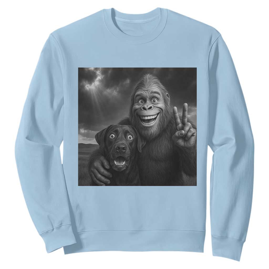 Cute Labrador Selfie With Bigfoot Sweatshirt Funny Cryptid TS12 Light Blue Print Your Wear