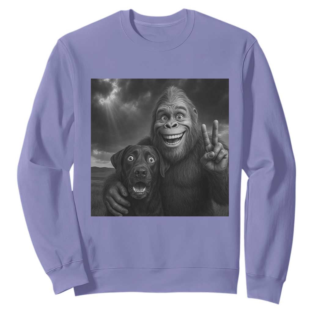 Cute Labrador Selfie With Bigfoot Sweatshirt Funny Cryptid TS12 Violet Print Your Wear