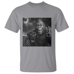 Cute Labrador Selfie With Bigfoot T Shirt Funny Cryptid TS12 Sport Gray Print Your Wear