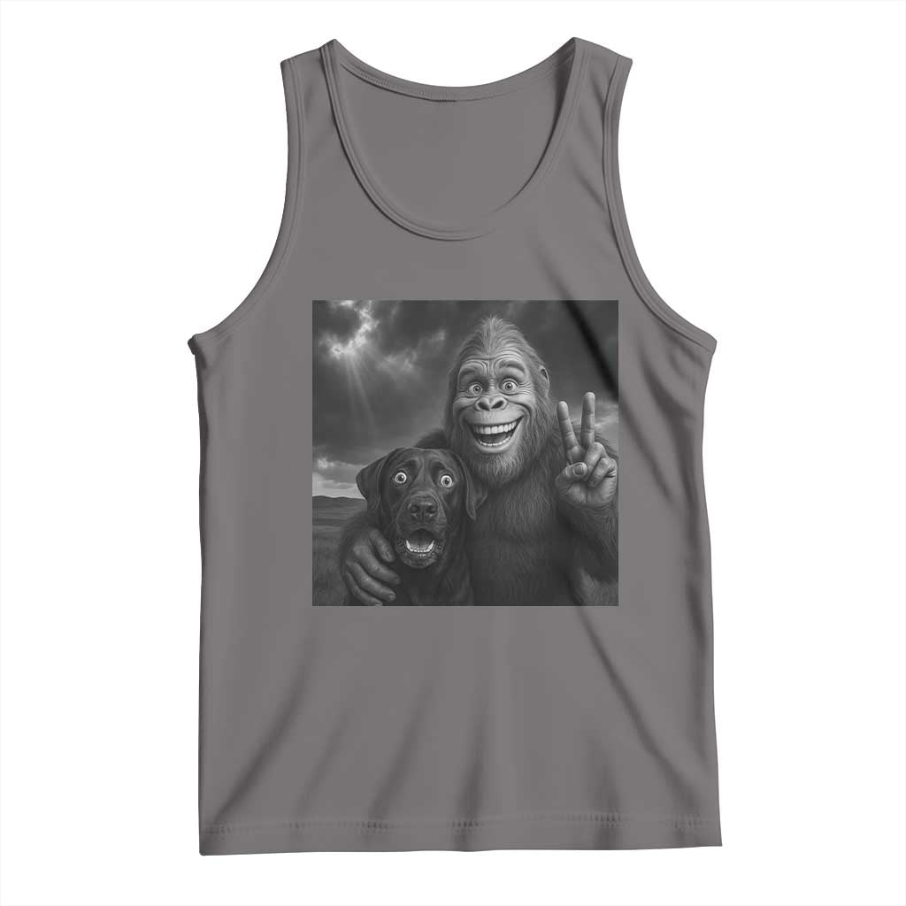 Cute Labrador Selfie With Bigfoot Tank Top Funny Cryptid TS12 Deep Heather Print Your Wear