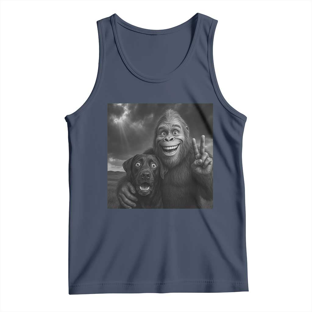 Cute Labrador Selfie With Bigfoot Tank Top Funny Cryptid TS12 Navy Print Your Wear