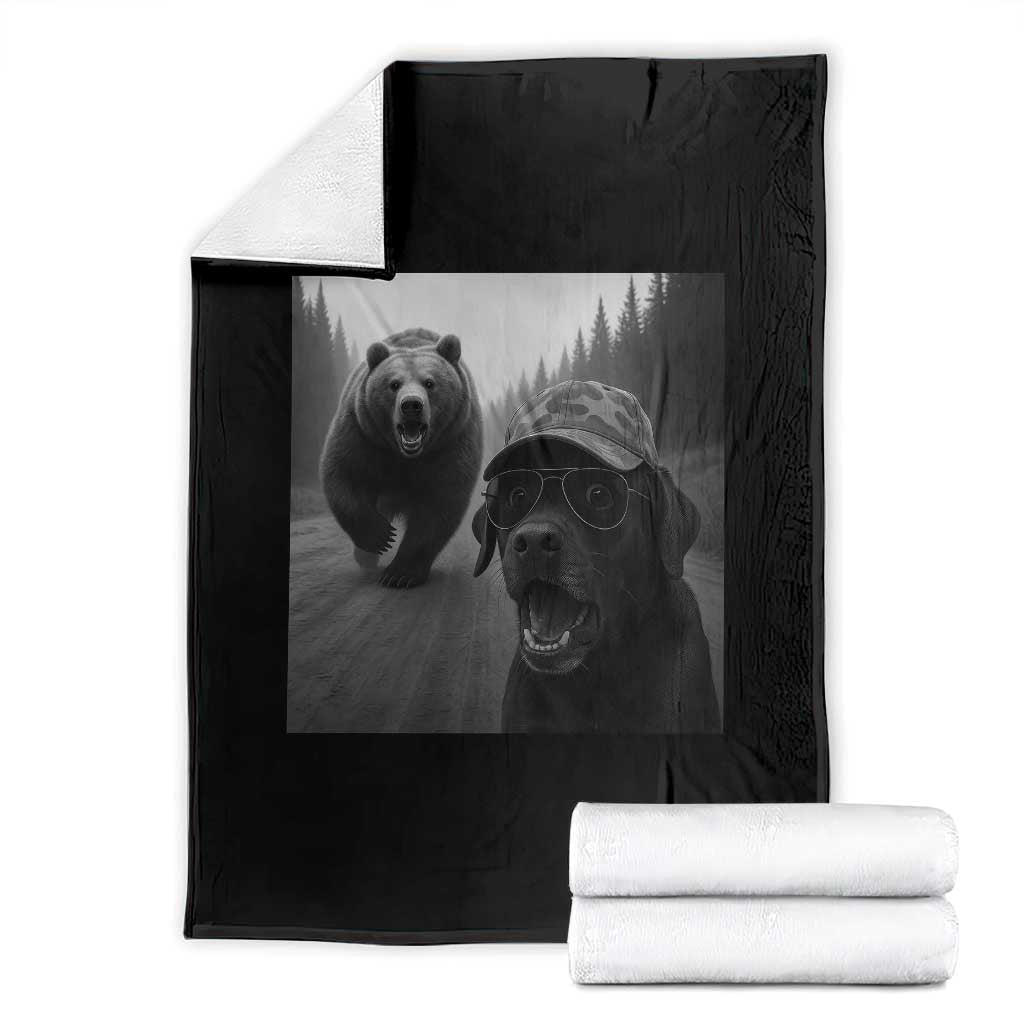Funny Labrador Selfie With Bear Throw Blanket Dog Lover Gift TS12 Black Print Your Wear