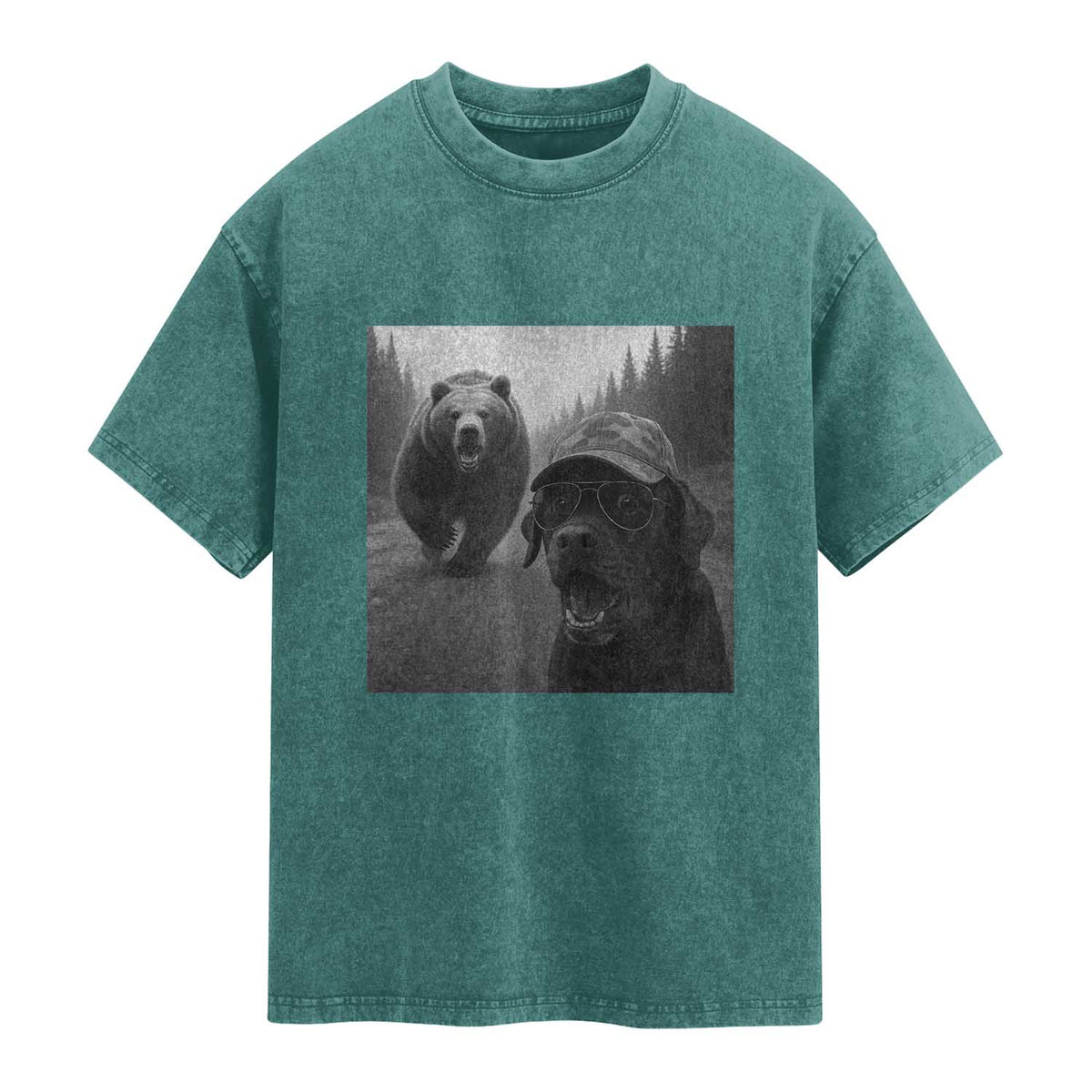 Funny Labrador Selfie With Bear Washed Cotton T-Shirt Dog Lover Gift