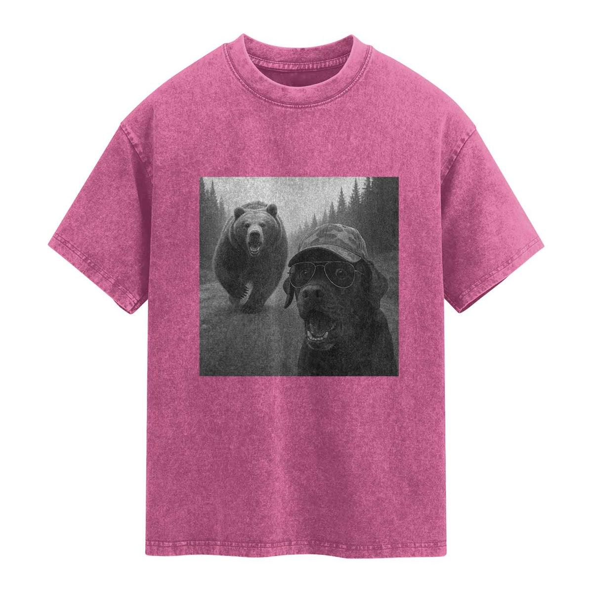 Funny Labrador Selfie With Bear Washed Cotton T-Shirt Dog Lover Gift