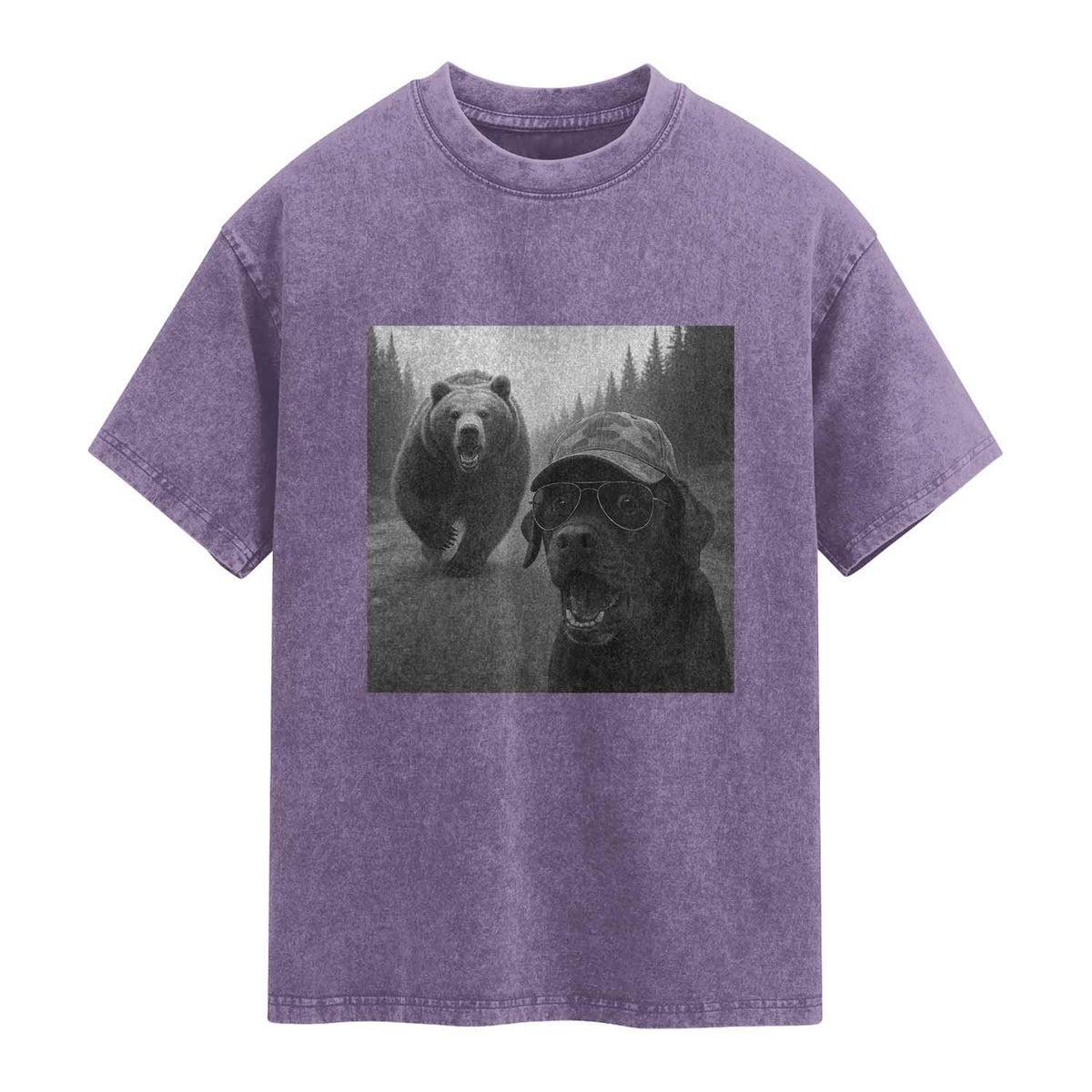 Funny Labrador Selfie With Bear Washed Cotton T-Shirt Dog Lover Gift