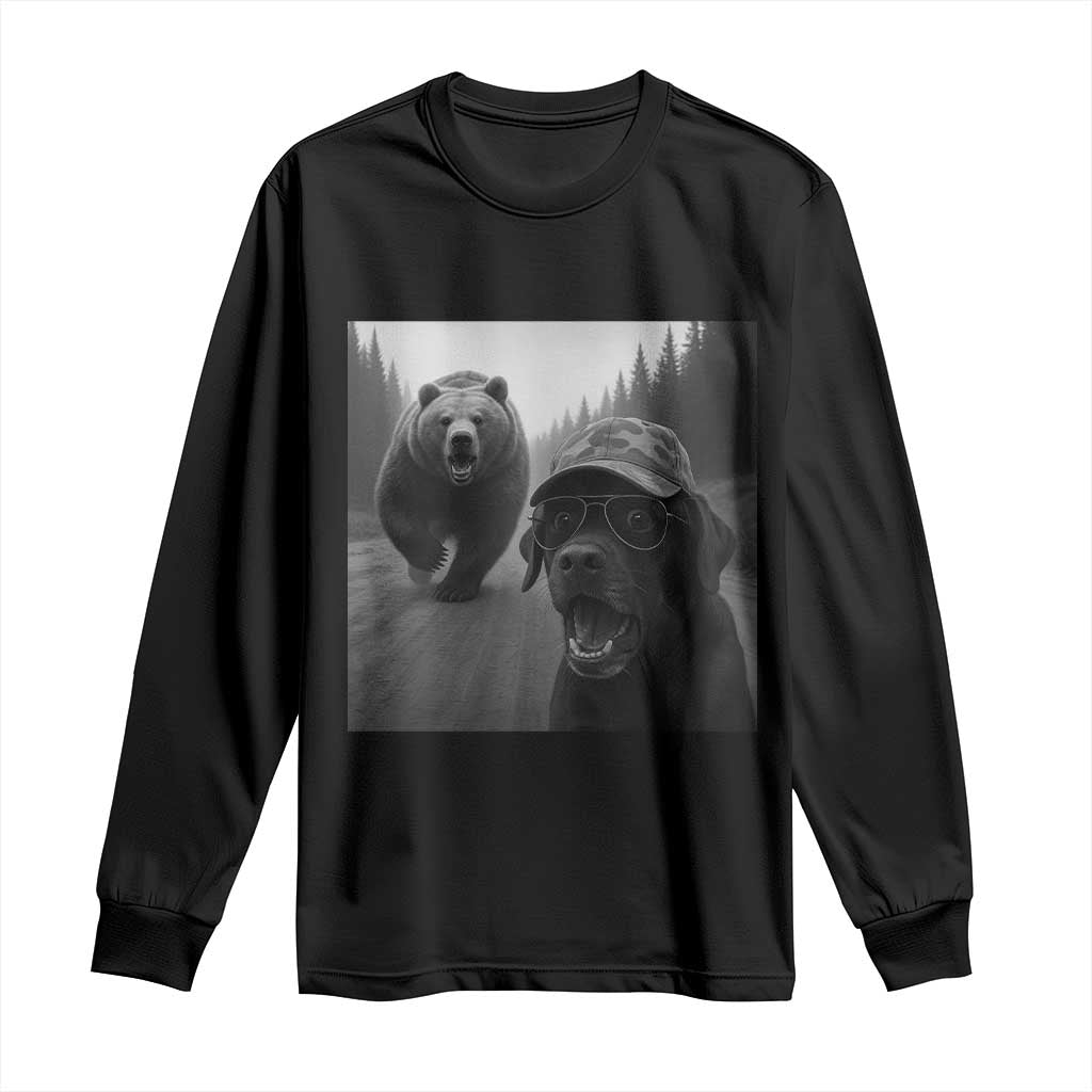 Funny Labrador Selfie With Bear Long Sleeve Shirt Dog Lover Gift TS12 Black Print Your Wear