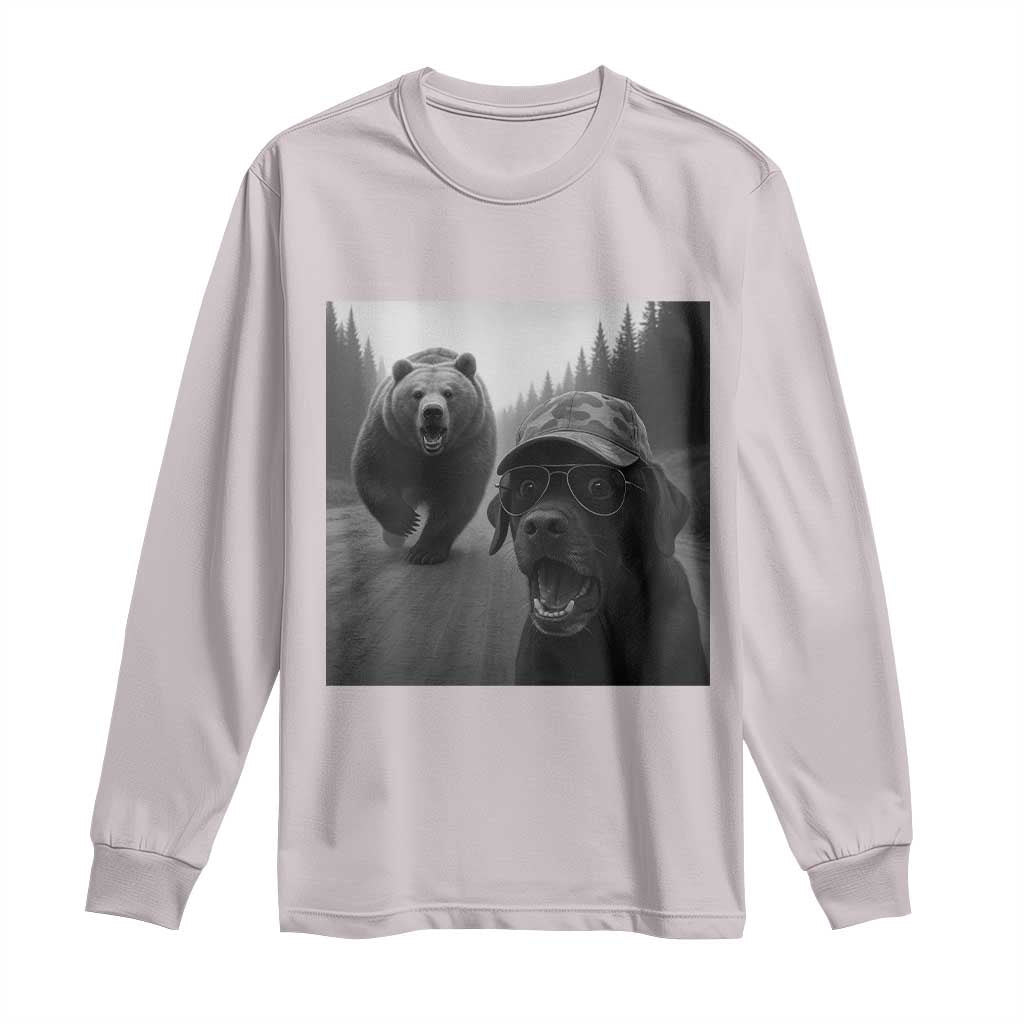 Funny Labrador Selfie With Bear Long Sleeve Shirt Dog Lover Gift TS12 Ice Gray Print Your Wear