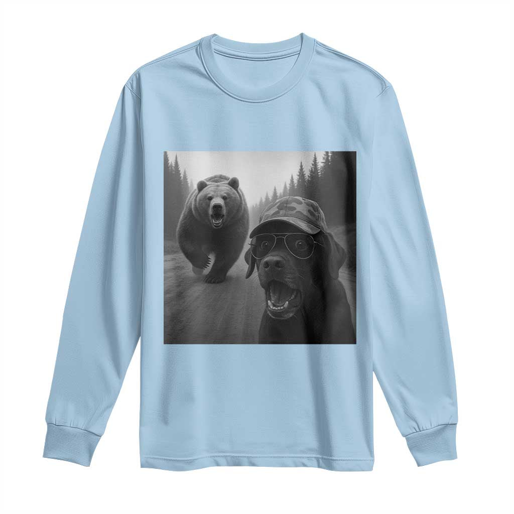 Funny Labrador Selfie With Bear Long Sleeve Shirt Dog Lover Gift TS12 Light Blue Print Your Wear