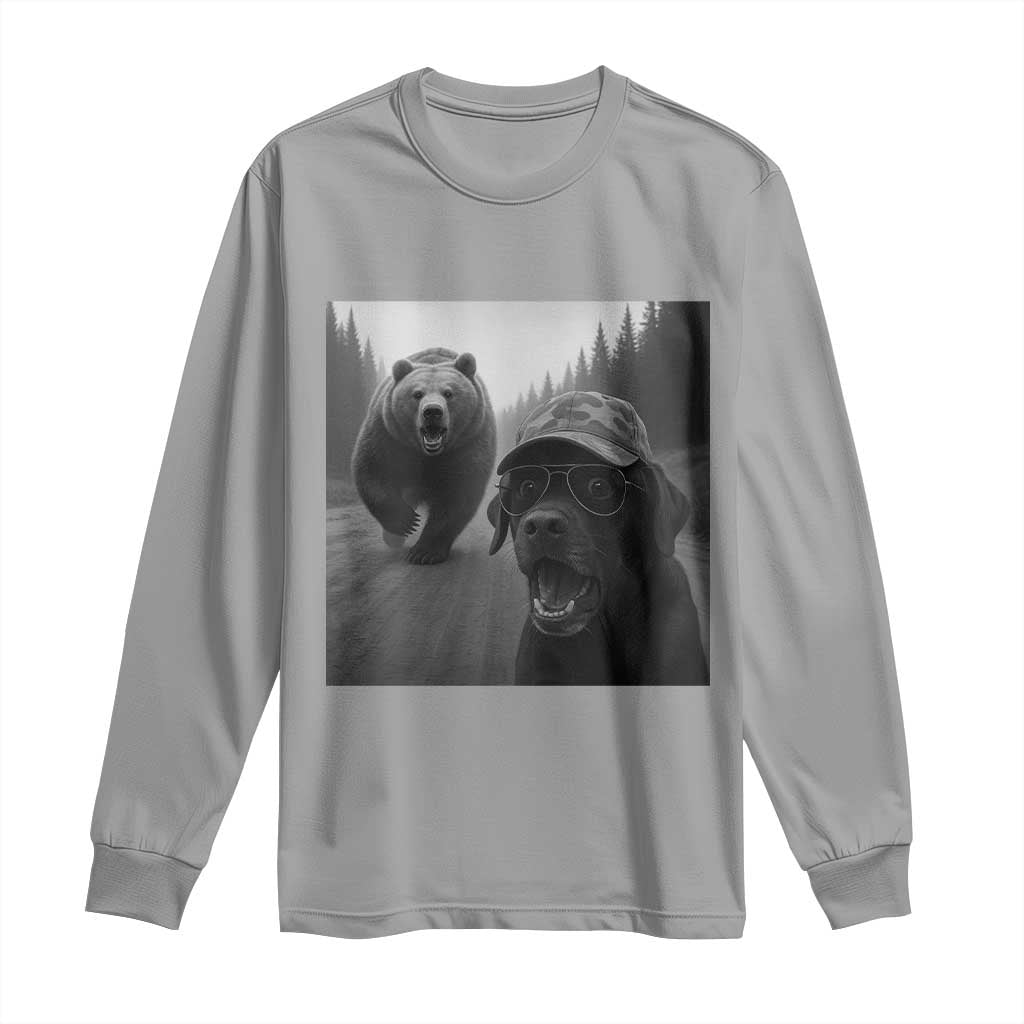 Funny Labrador Selfie With Bear Long Sleeve Shirt Dog Lover Gift TS12 Sport Gray Print Your Wear