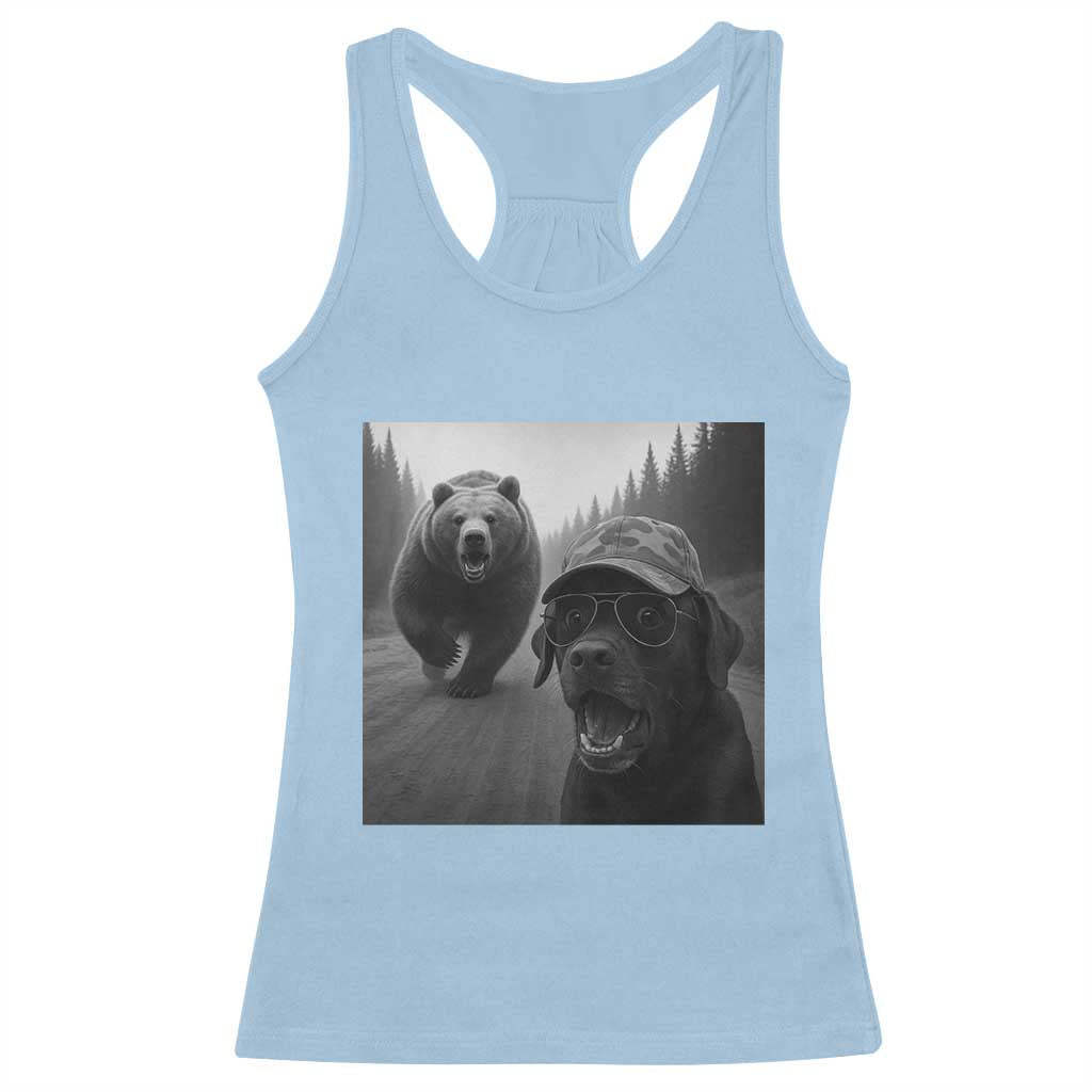 Funny Labrador Selfie With Bear Racerback Tank Top Dog Lover Gift TS12 Light Blue Print Your Wear