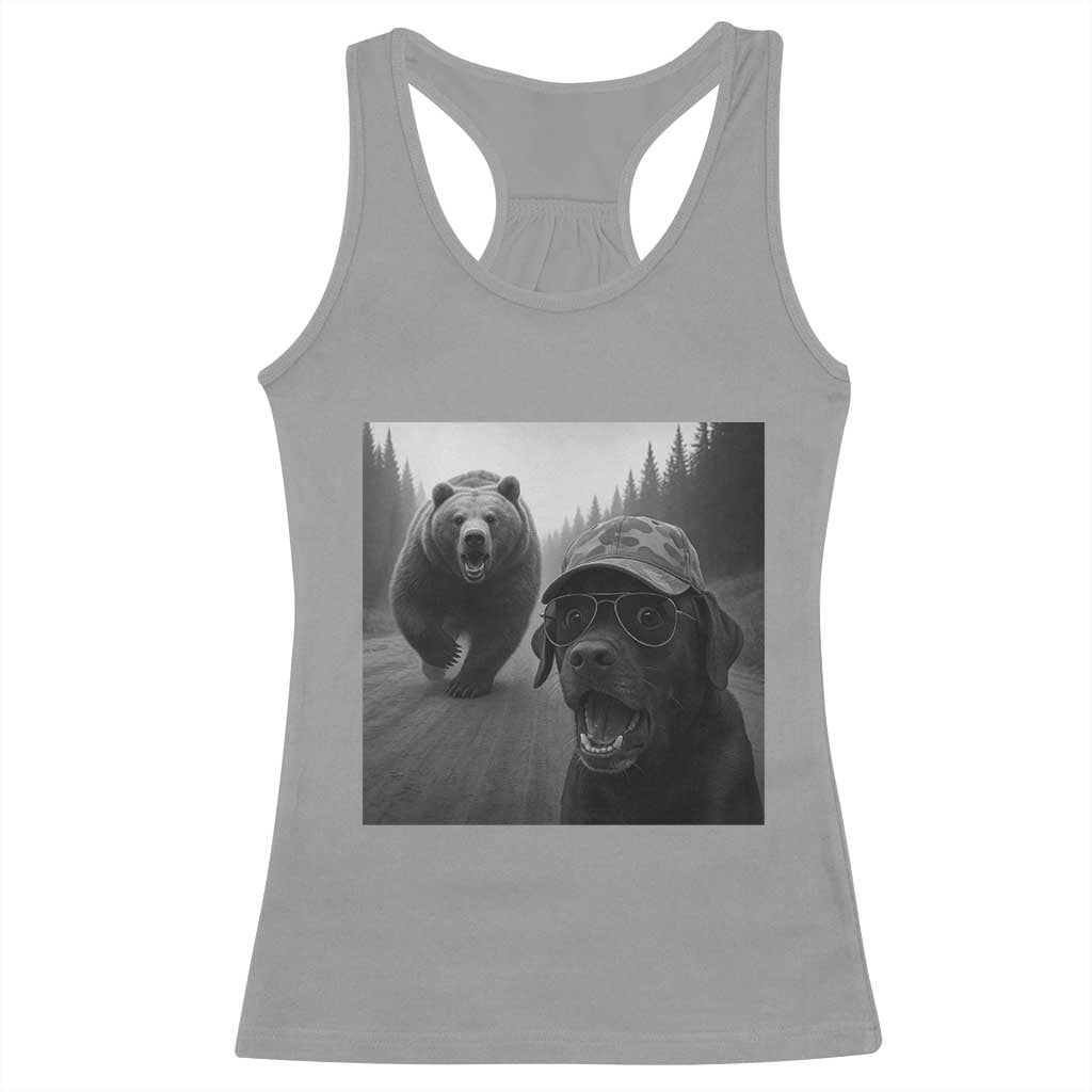 Funny Labrador Selfie With Bear Racerback Tank Top Dog Lover Gift TS12 Sport Gray Print Your Wear