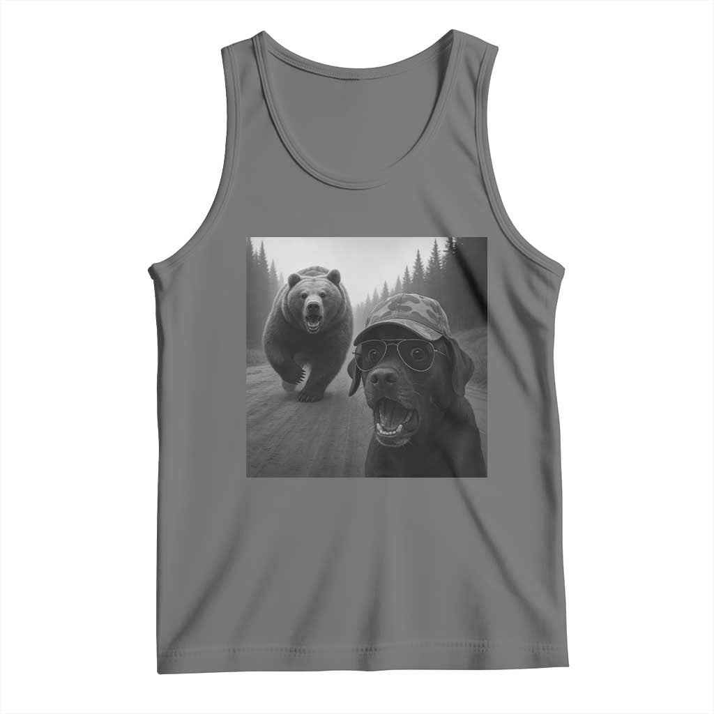 Funny Labrador Selfie With Bear Tank Top Dog Lover Gift TS12 Black Heather Print Your Wear