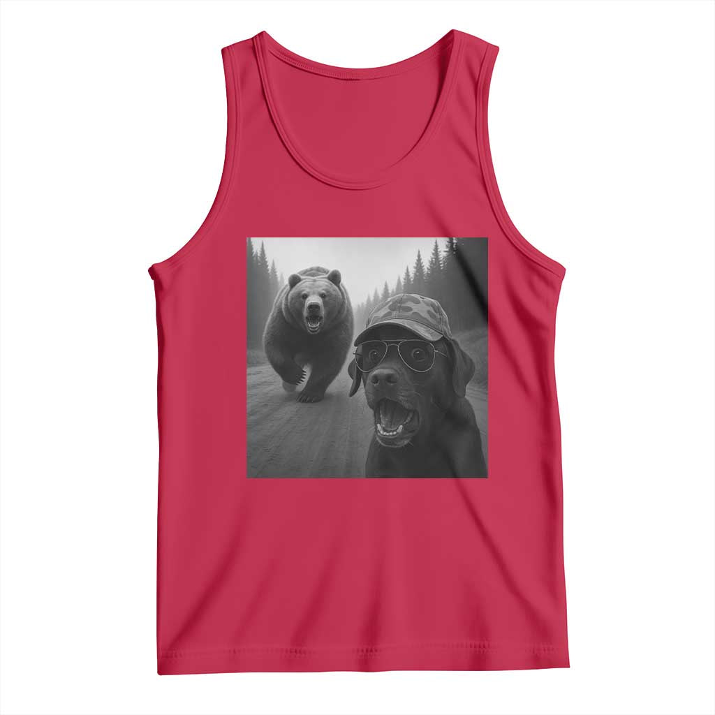 Funny Labrador Selfie With Bear Tank Top Dog Lover Gift TS12 Red Print Your Wear