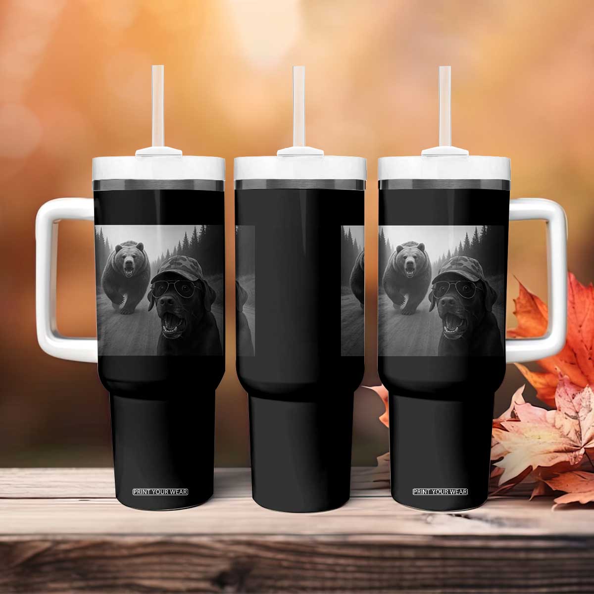 Funny Labrador Selfie With Bear Tumbler With Handle Dog Lover Gift TS12 Print Your Wear