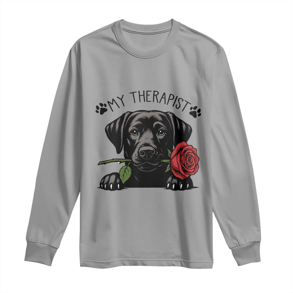 Black Labrador Retriever Is My Therapist Long Sleeve Shirt Dog Lover Gift TS12 Sport Gray Print Your Wear