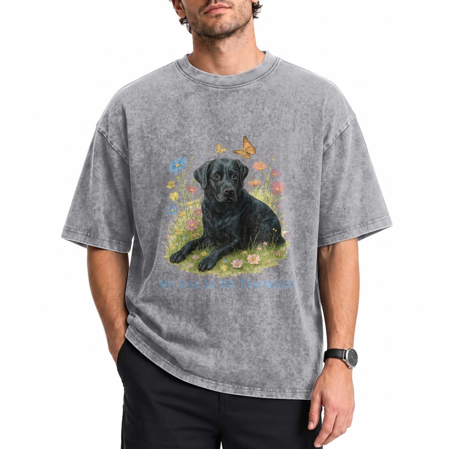 My Dog Is My Therapist Washed Cotton T-Shirt Labrador Retriever Lover Gift