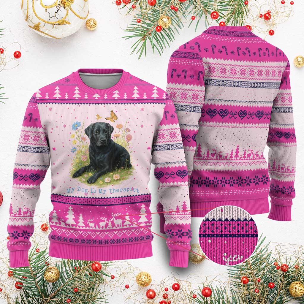 My Dog Is My Therapist Ugly Christmas Sweater Labrador Retriever Lover Gift TS12 Hot Pink Print Your Wear