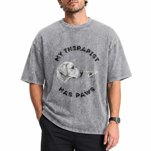 Funny Labrador Retriever Gift Washed Cotton T-Shirt My Therapist Has Paws
