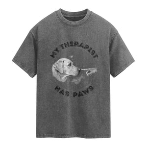 Funny Labrador Retriever Gift Washed Cotton T-Shirt My Therapist Has Paws