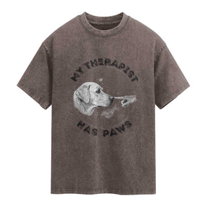 Funny Labrador Retriever Gift Washed Cotton T-Shirt My Therapist Has Paws
