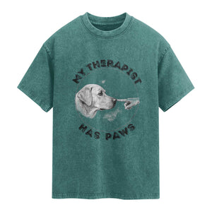 Funny Labrador Retriever Gift Washed Cotton T-Shirt My Therapist Has Paws
