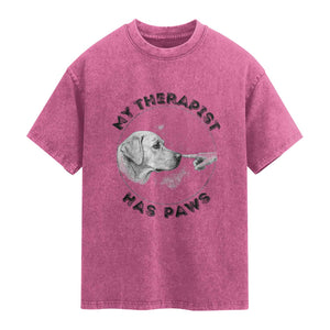 Funny Labrador Retriever Gift Washed Cotton T-Shirt My Therapist Has Paws
