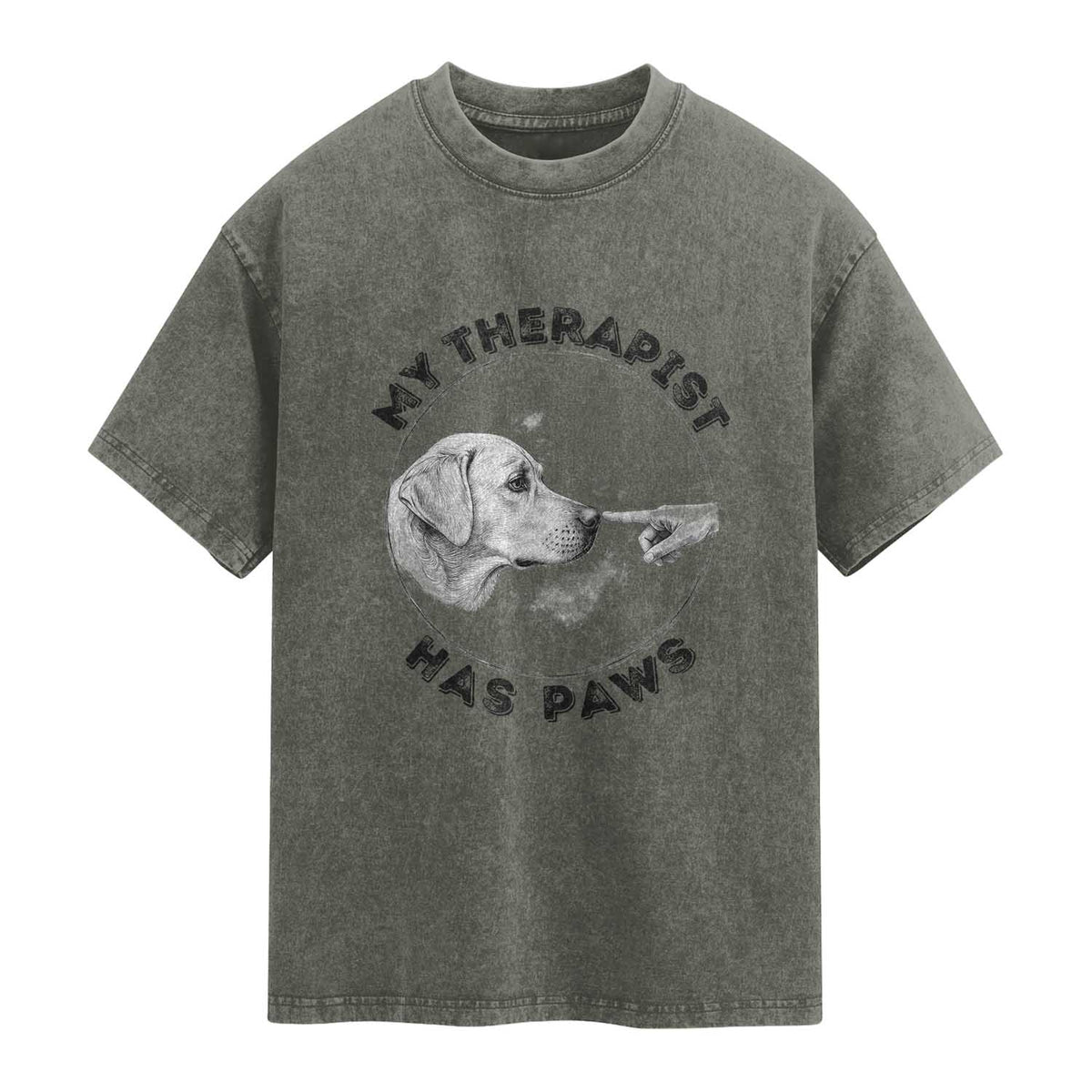 Funny Labrador Retriever Gift Washed Cotton T-Shirt My Therapist Has Paws