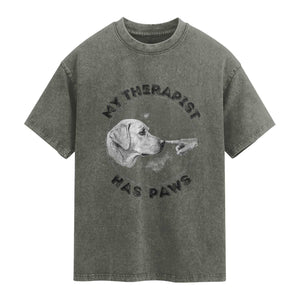 Funny Labrador Retriever Gift Washed Cotton T-Shirt My Therapist Has Paws
