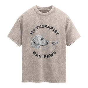 Funny Labrador Retriever Gift Washed Cotton T-Shirt My Therapist Has Paws