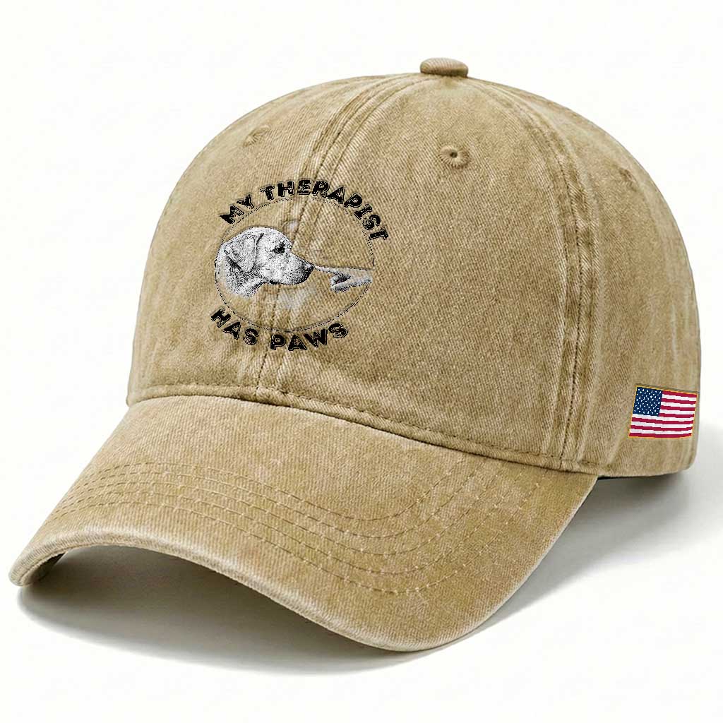 Funny Labrador Retriever Gift Washed Cotton Baseball Cap My Therapist Has Paws TS12 Print Your Wear